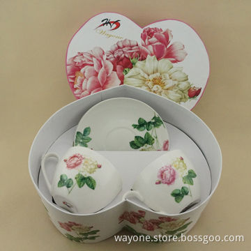 Set of 2 220cc Cup Saucer with Heart-shaped Gift Box, 6 Sets Available, New for 2014